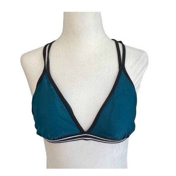Xhilaration Triangle Bikini Top Teal Green Black White Criss Cross Straps M - Picture 1 of 6